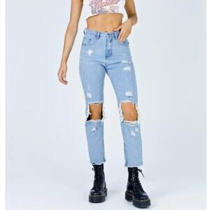 NEW Princess Polly Erissa Knee Rip Jeans Light Wash Denim Women's 2/XS